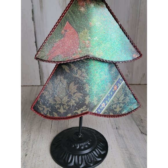 Vintage metal xmas tree pine red cardinal decor figure - Picture 4 of 9